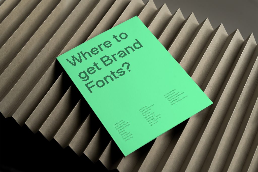 A mockup showing an A4 poster that reads "where to get brand fonts?". This is the intro to my article "The 25 Best Websites to Find Fonts for Your Brand"